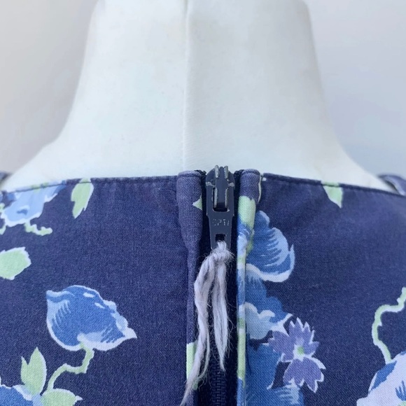 Vintage Laura Ashley UK 14 Cotton Tea Dress Blue Floral Puff Sleeve Square Neck - Picture 8 of 12